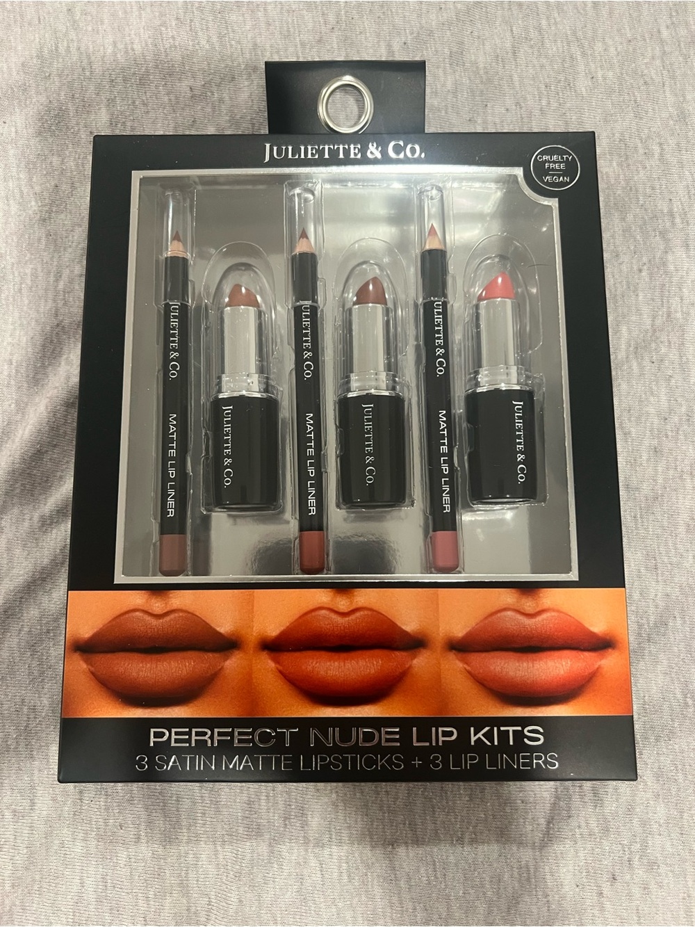 Perfect Nude Lip Kit 3 Satin Matte Lipsticks + 3 Lip Liners Nudes by JULIETTE Co